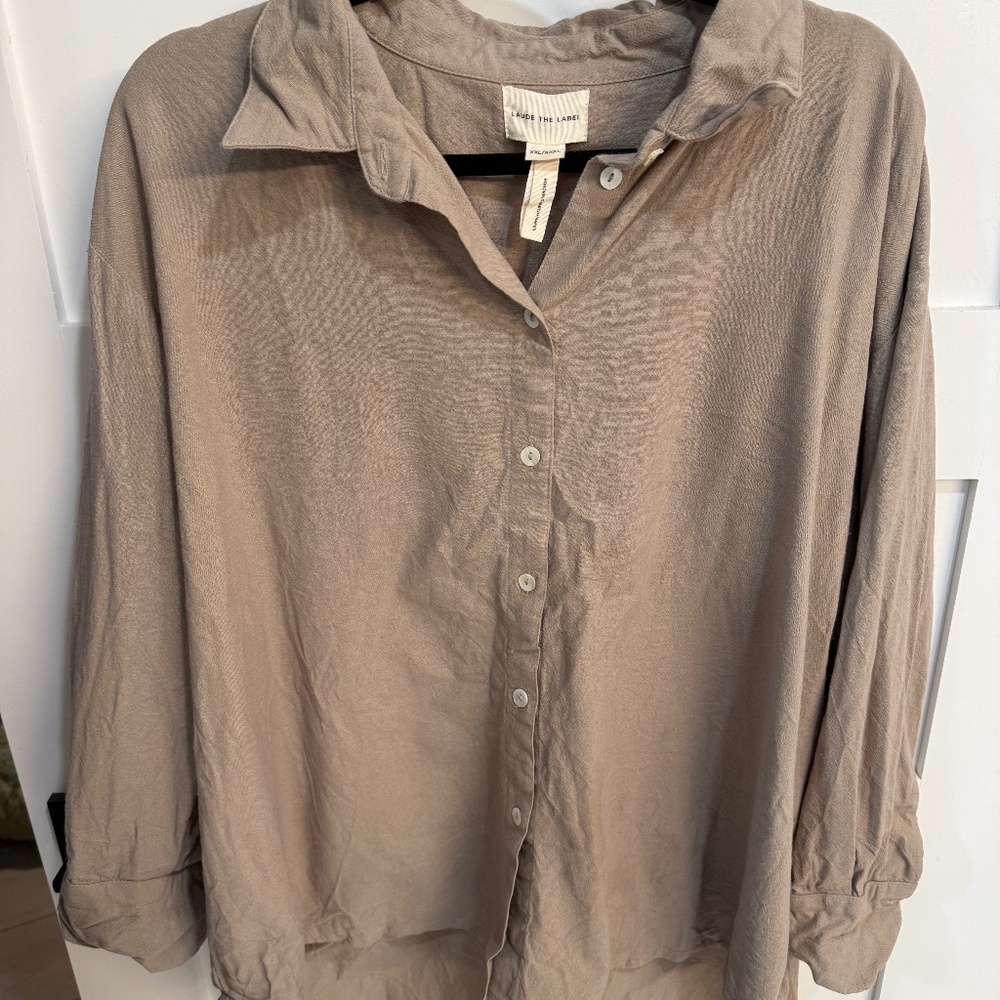 Laude the Label Tan Flowy Button down